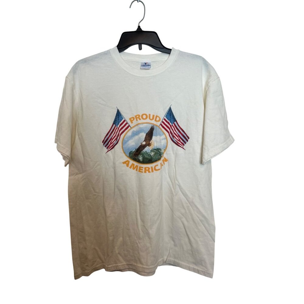 vintage Proud American Yazbek T-Shirt With Eagle & Flag Graphic 100% Cotton Shor